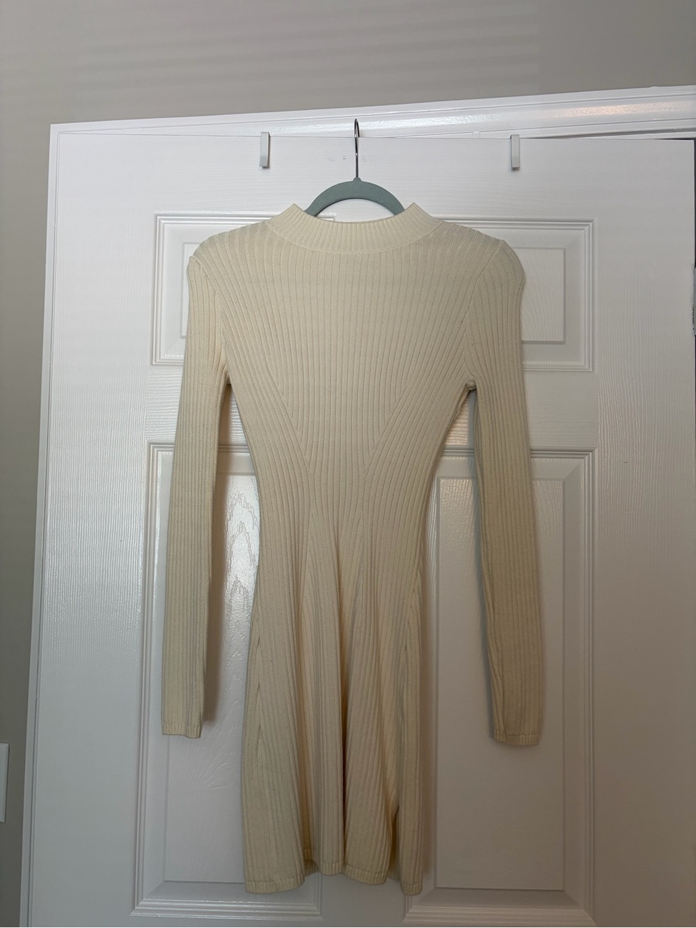 Hollister Cream Ribbed Long-Sleeve Fit-and-Flare Dress